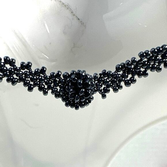 Beaded Necklace, Blue & Black small bead necklace/Choker. Dainty yet elegant! - Picture 3 of 6
